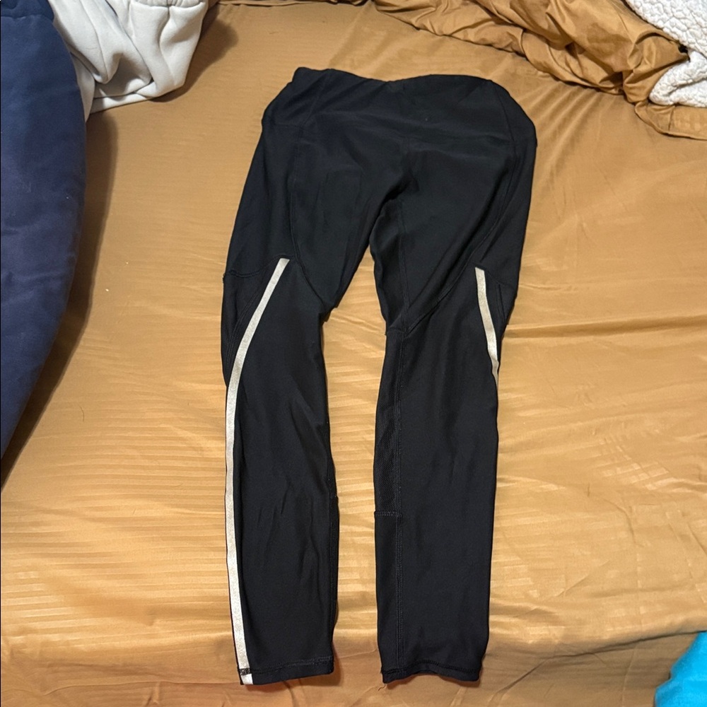 Black Athletic Leggings with gold Stripes